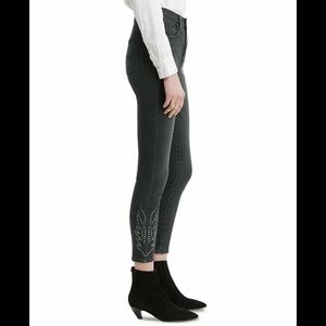 LEVIS 721 High Rise Skinny Black Ankle Jeans Denim Side Studs